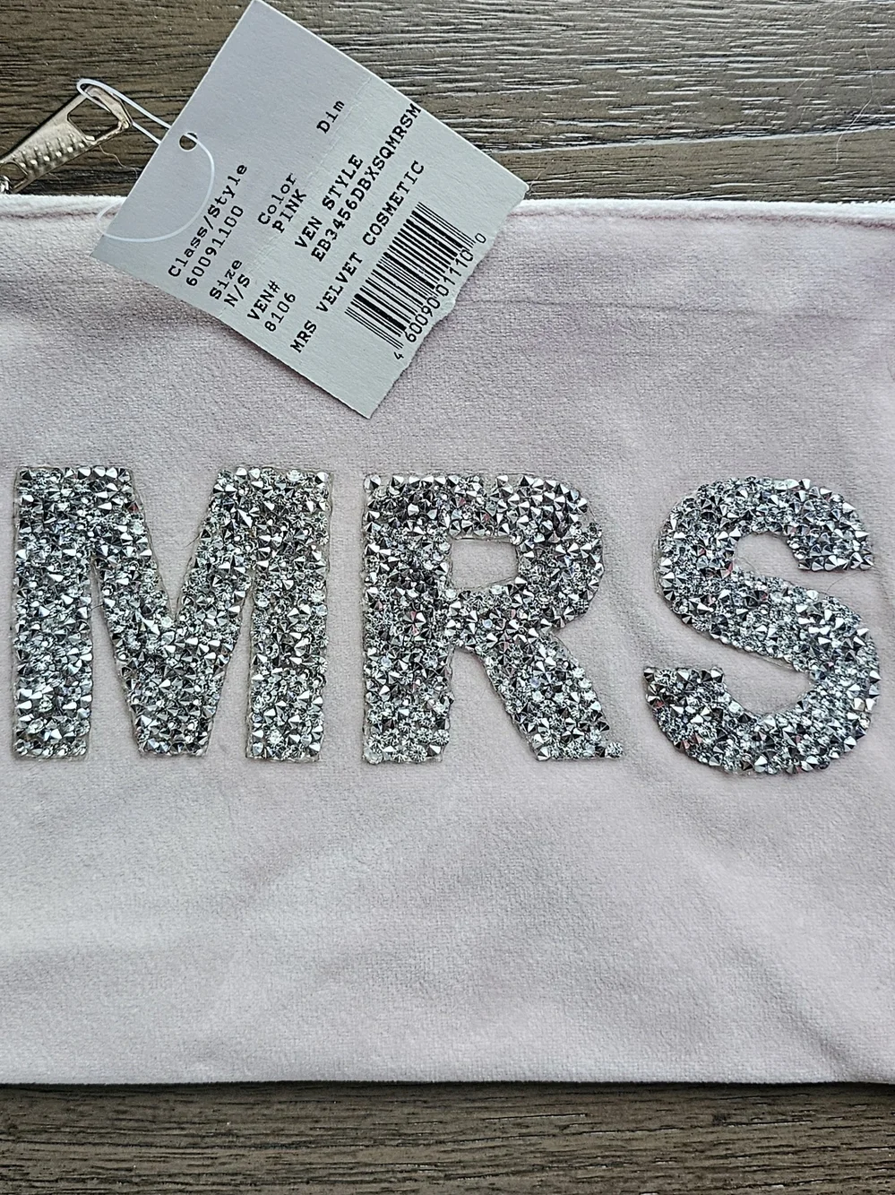 Sparkle 'MRS' Velvet Cosmetic Bag - Pink with Silver Crystal Letters